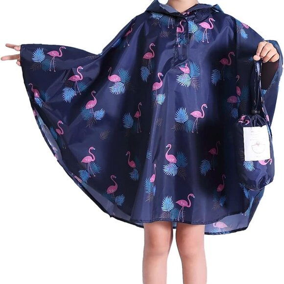 Kids Rain Poncho Hooded Jacket Rain Coat - Picture 1 of 6